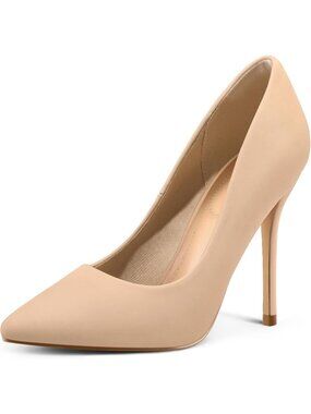 Women's Nude Nubuck Pull On Pumps Closed Pointed Toe Stiletto 4IN Heels Shoes